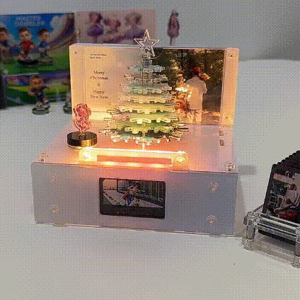 Music Light Box Photo Frame with Rotating Christmas Tree – Customizable 1-9 Songs Holiday Gift for Family & Friends