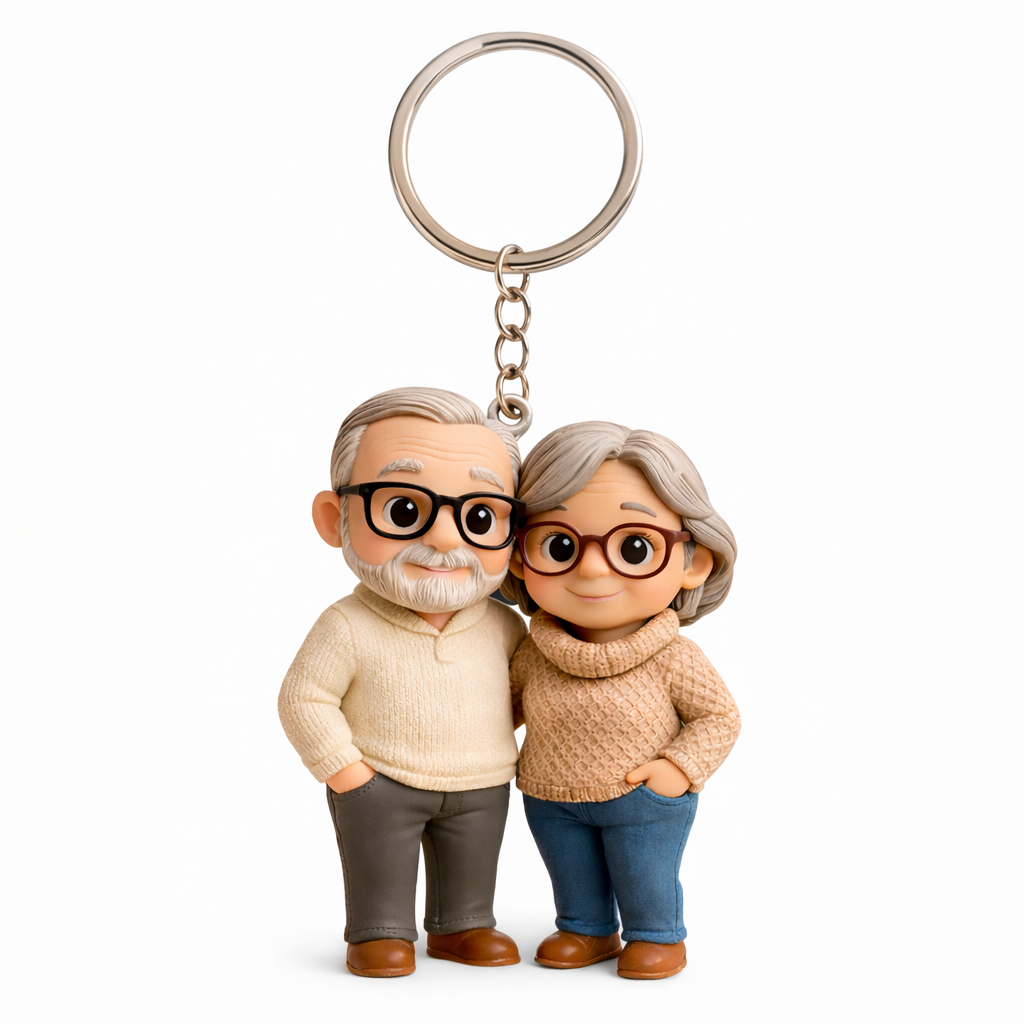 Custom 3D Couple Figure Keychain from Photo Personalized Chibi Mini Figure Gift for Anniversary Wedding Birthday Family Lovers - mysiliconefoodbag