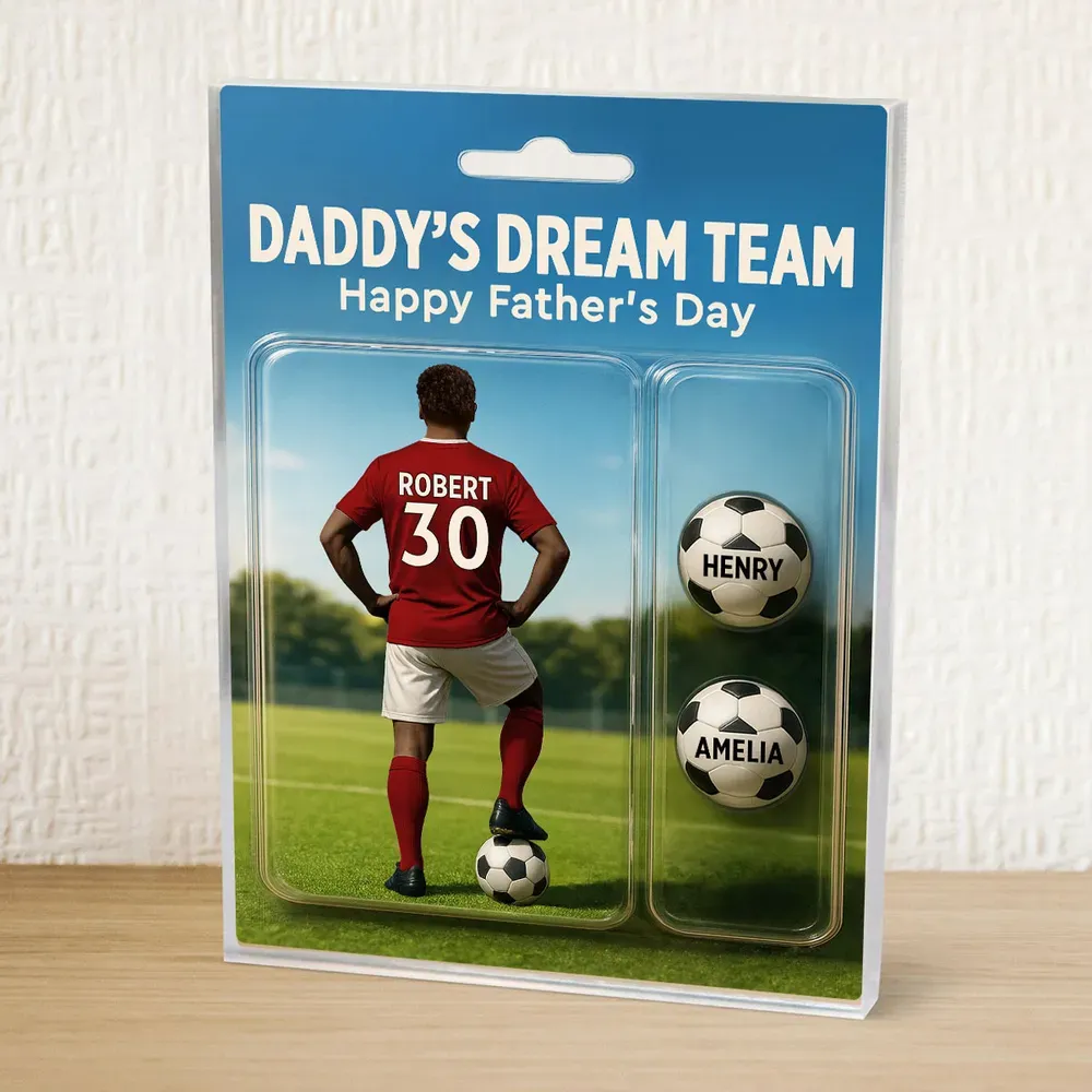 Daddy's Dream Team – Custom Soccer-Themed Personalized Acrylic Block Plaque with Kids' Names, Perfect Father's Day Gift for Dad or Soccer Lover