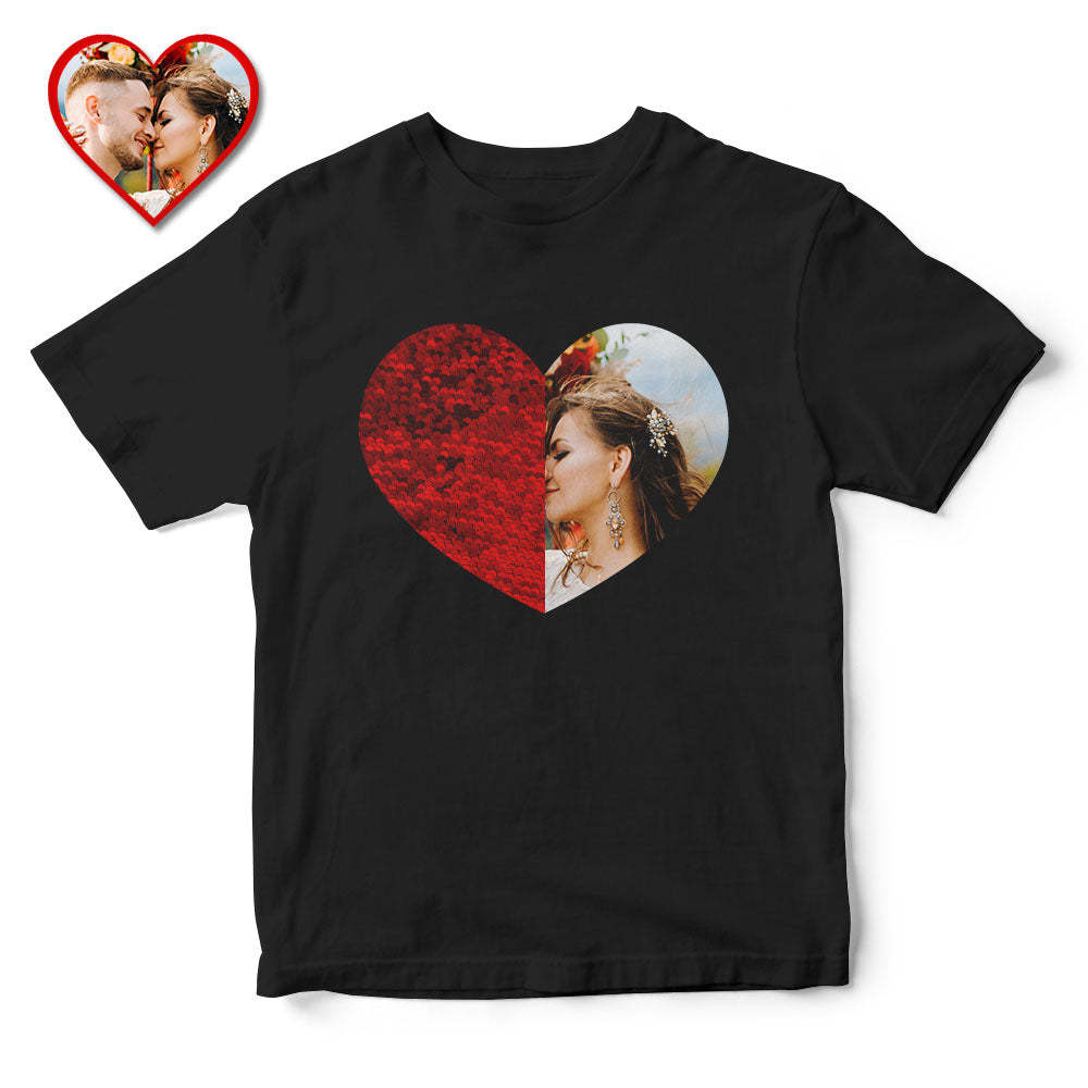 Custom Sequin T-Shirt Personalized Heart-shaped Photo Sequin T-Shirt Creative Gift
