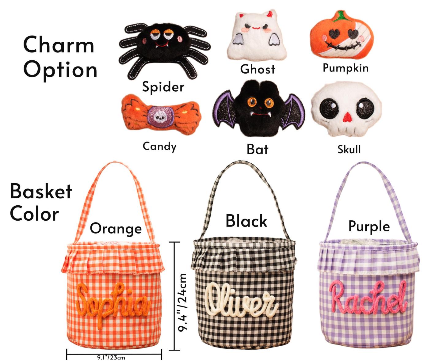 Halloween Basket Ruffle Personalized,Plaid Trick or Treat Bag with Custom Name,Halloween Candy Bucket for Kids,Halloween Storage Basket Gift