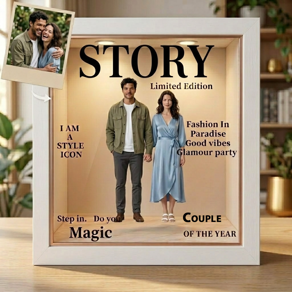 Custom Photo Music Light Box for Couples | Personalized Magazine Booth Cover LED Gift for Anniversary Love Story