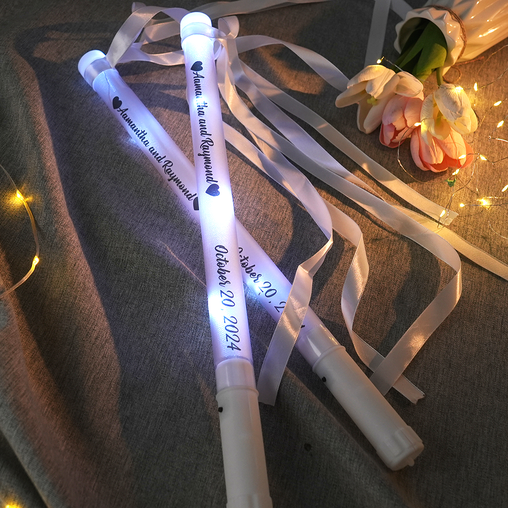Personalized Light Up LED Stick Wedding Wands with Ribbon Lights Wedding Party Favor - mysiliconefoodbag