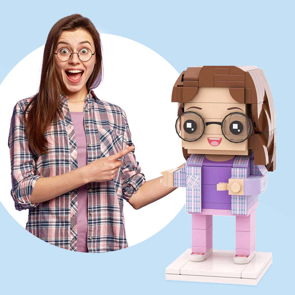 Full Body Customisable 1 Person Custom Blocks Figures Build Blocks Small Particle Bricks Toy Women's Plaid Shirt