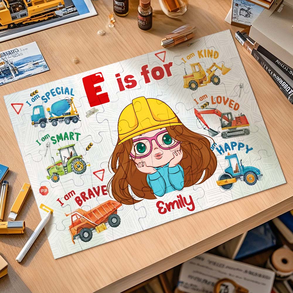 Personalized Photo Jigsaw Puzzle with Construction Machines – The Perfect Stay-at-Home Gift for Kids
