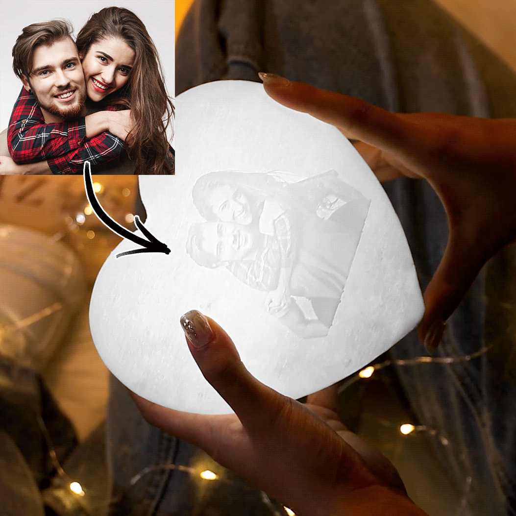 Anniversary Gifts Custom 3D Printed Photo Heart Lamp Personalized Night Light (10-15cm) for Her - mysiliconefoodbag