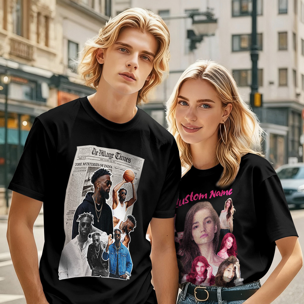 Custom Photo Vintage Tee Shadow Shady Vibes Personalized Name T-shirt Couple Gift for Valentine's Day