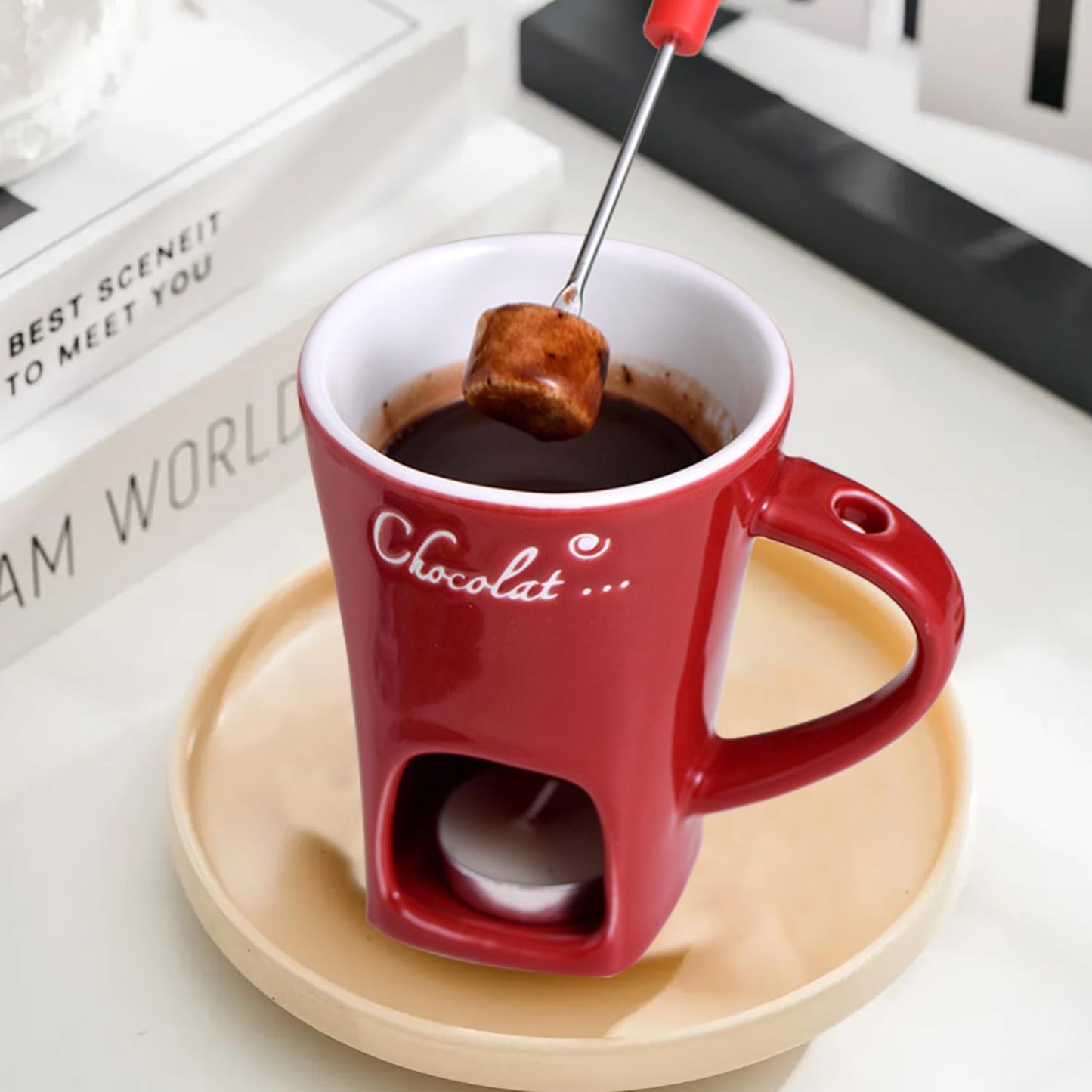 Sweet Fondue Cup for Date Night and More, Chocolate Melting Cup Set with Forks, Perfect as Fondue Mug or Chocolate Fondue Mug - Ideal Gifts for Birthday, Wedding, Mini Simmer Mug