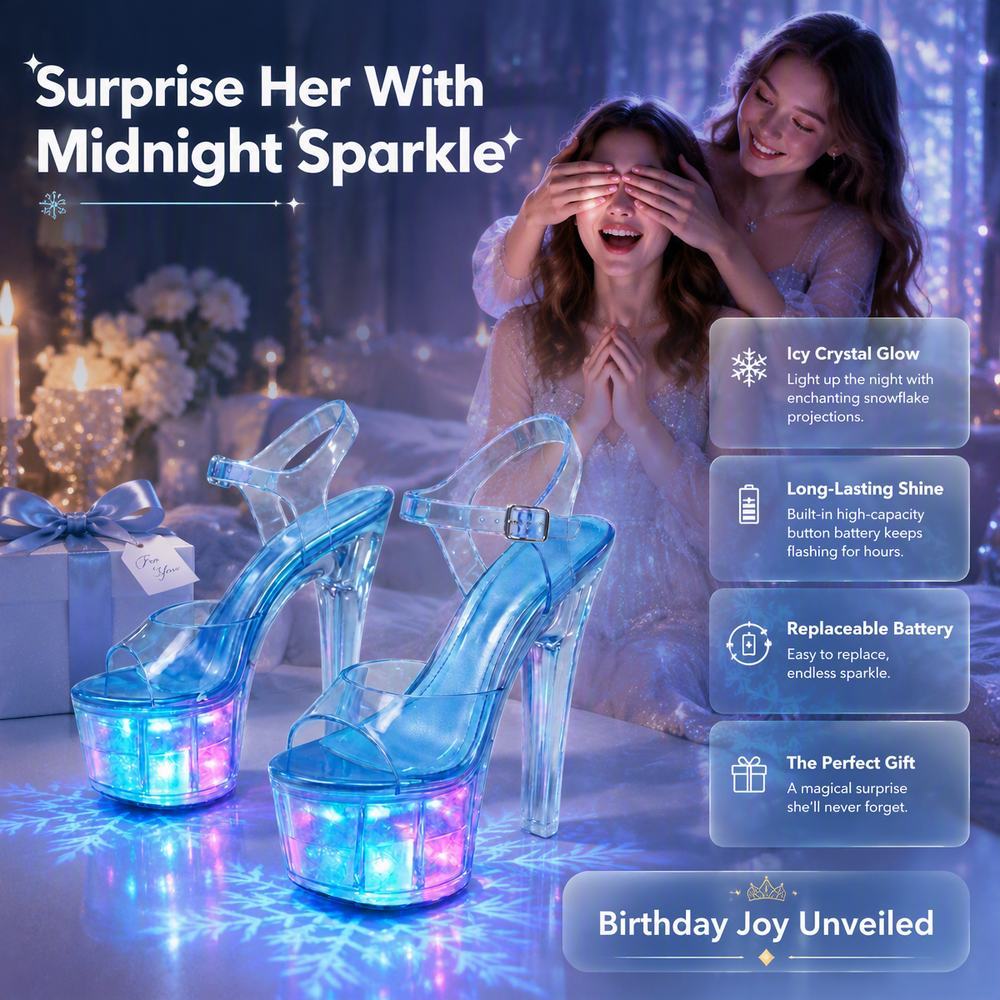 Snowflake Projection Light Up Heels for Girls | Crystal LED Princess Shoes for Teens, Birthday Parties & Special Occasions