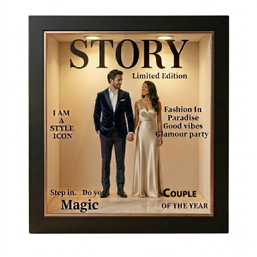 Custom Photo Music Light Box for Couples | Personalized Magazine Booth Cover LED Gift for Anniversary Love Story Gift for Couples