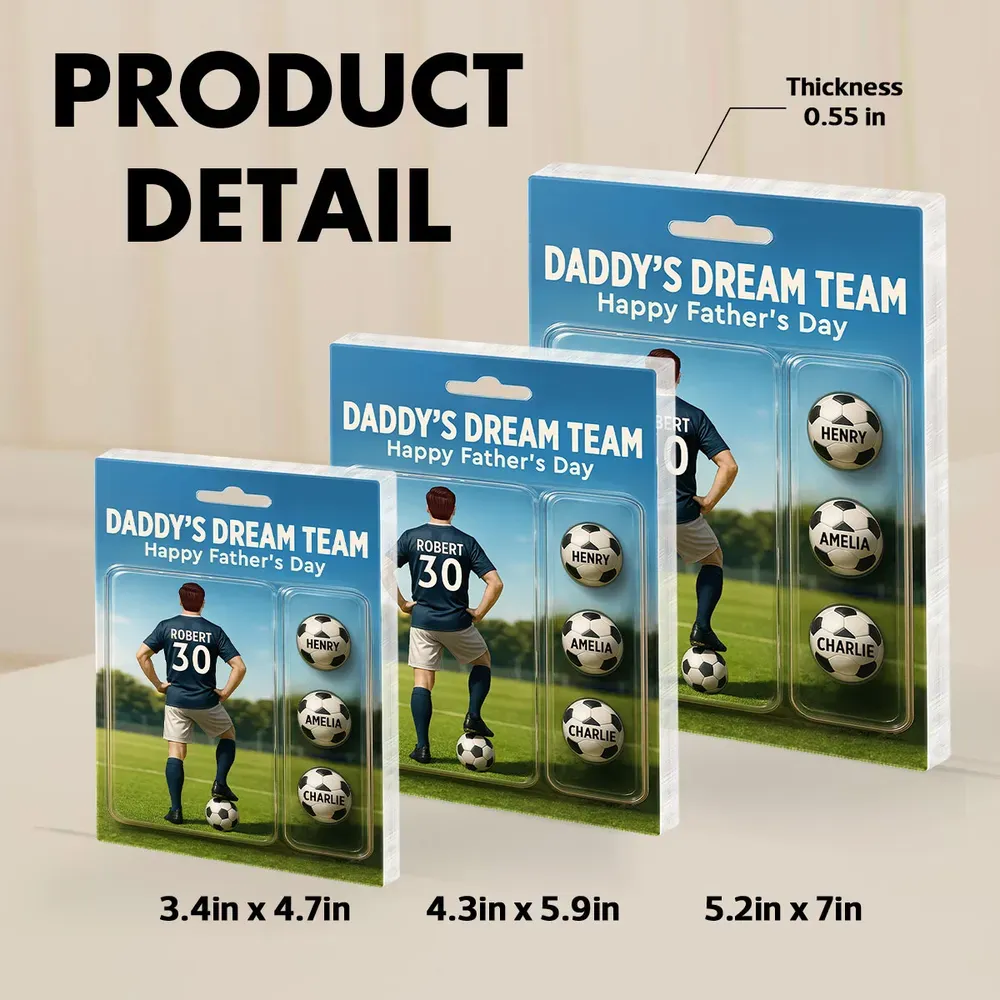 Daddy's Dream Team – Custom Soccer-Themed Personalized Acrylic Block Plaque with Kids' Names, Perfect Father's Day Gift for Dad or Soccer Lover