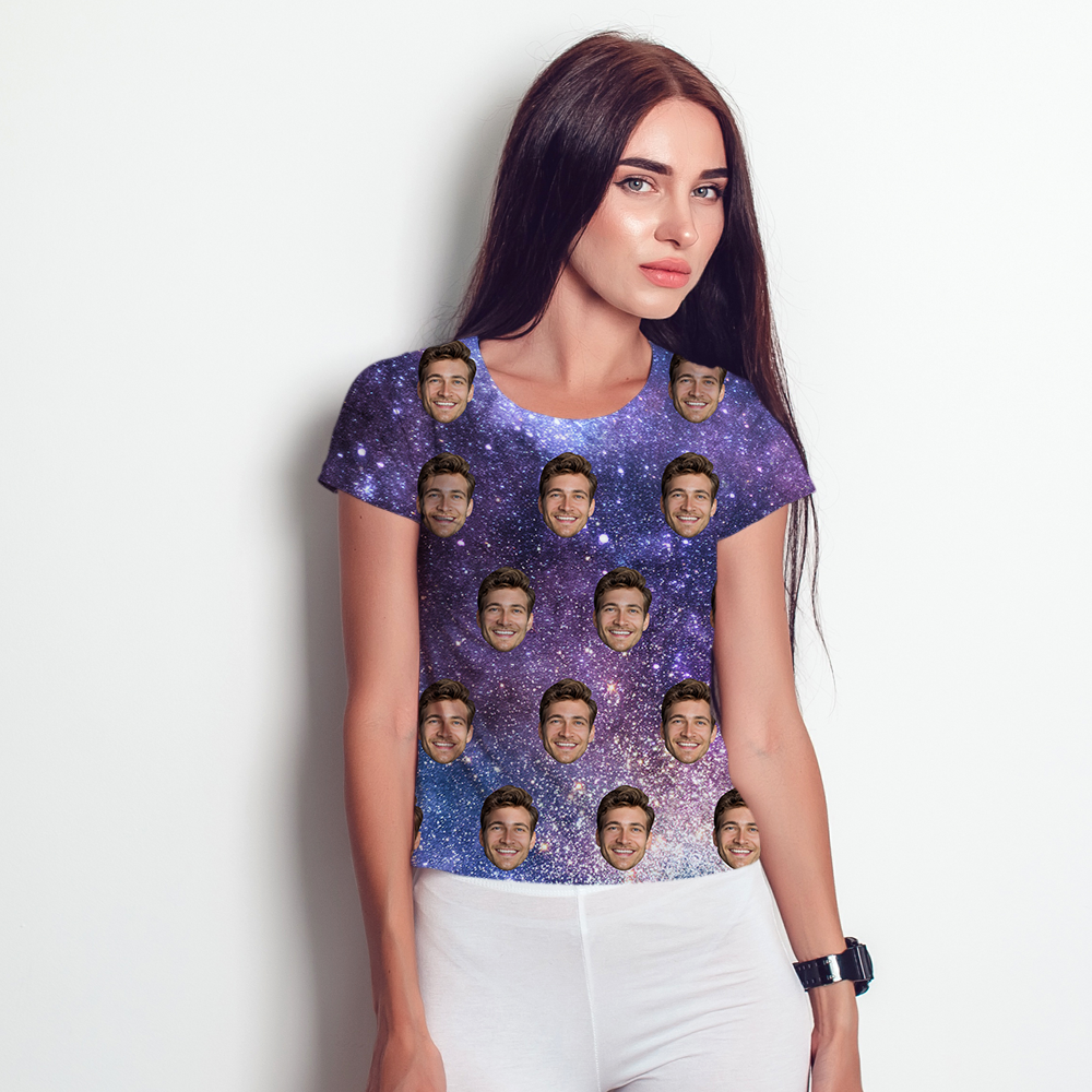 Custom All Over Print Unisex T-shirt Personalized Face In Galaxy Shirt