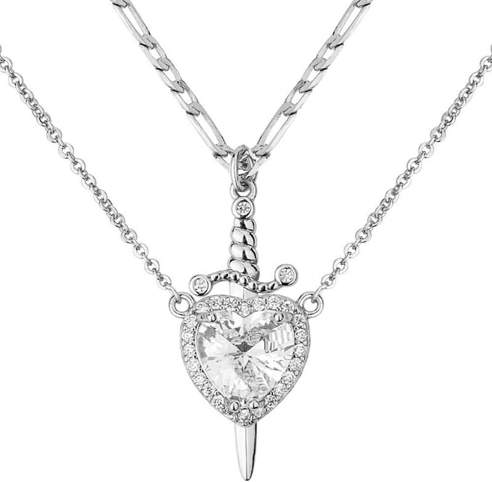 Heart Sword Necklace For Couples Stainless Steel Twist Water Wave Chain Cuban Chain Dainty Trendy Matching Sword And Heart Necklace Set Jewelry Gift