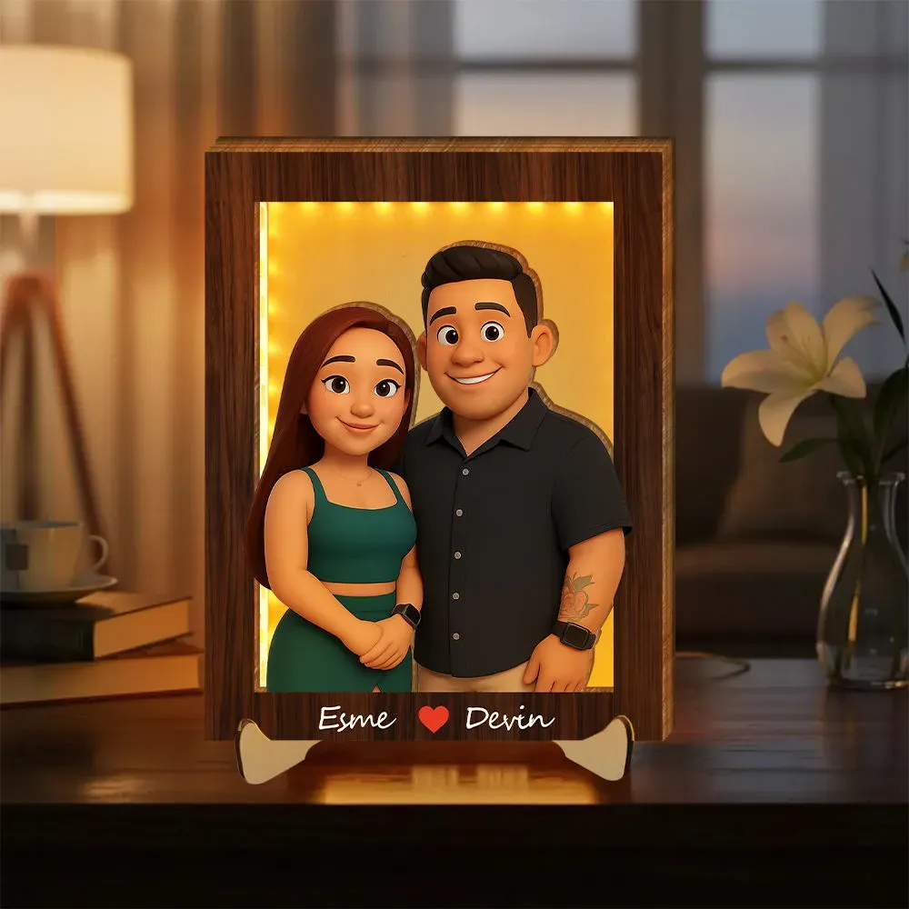 Personalized Wooden Cartoon Light Wall Art, Custom Cartoon Portrait, Wood Home Decor, Night Light Gifts, Valentine's Day Gift