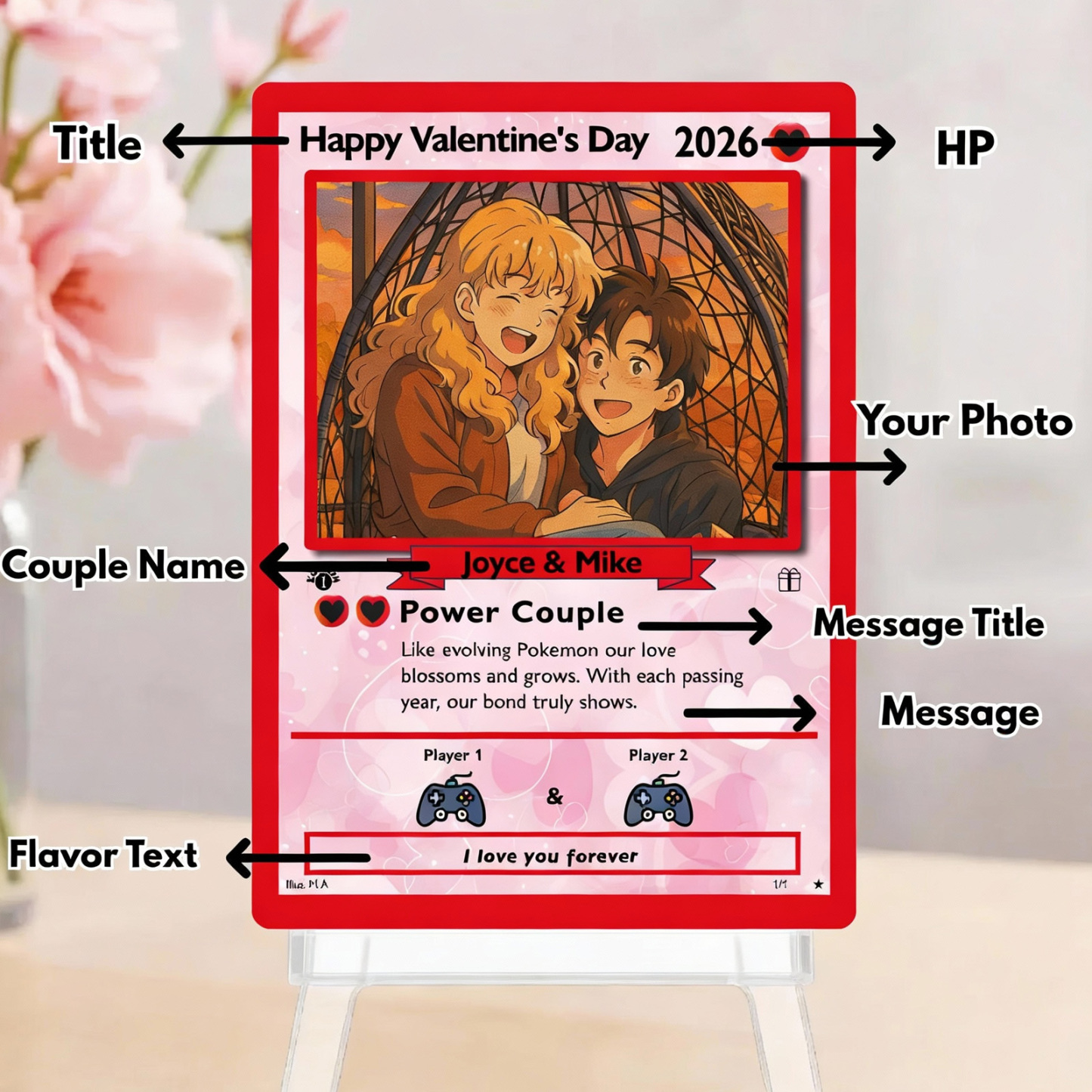 Personalized Valentine’s Day Power Couple Card, Custom Anniversary Card Couple Photo Anime Style, Best Valentine's Day Gift for Lover