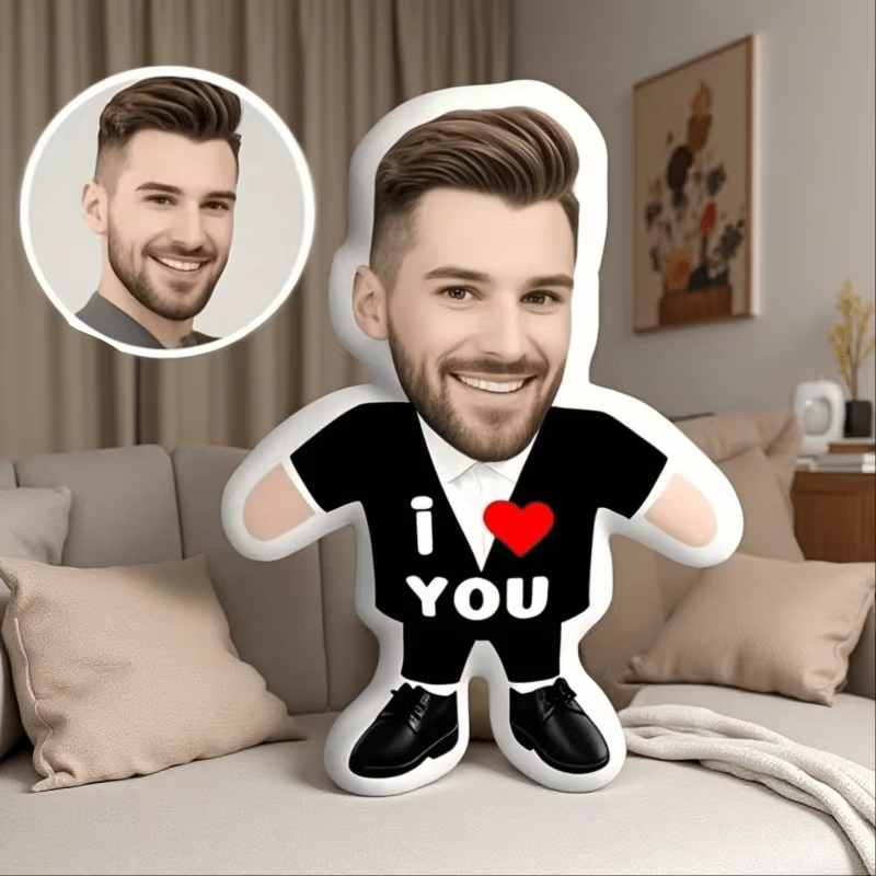 Personalised "I Love You" Portrait Face Pillow Cushion The perfect Minime Pillow Gift for Couples on Anniversaries and Valentine's Day
