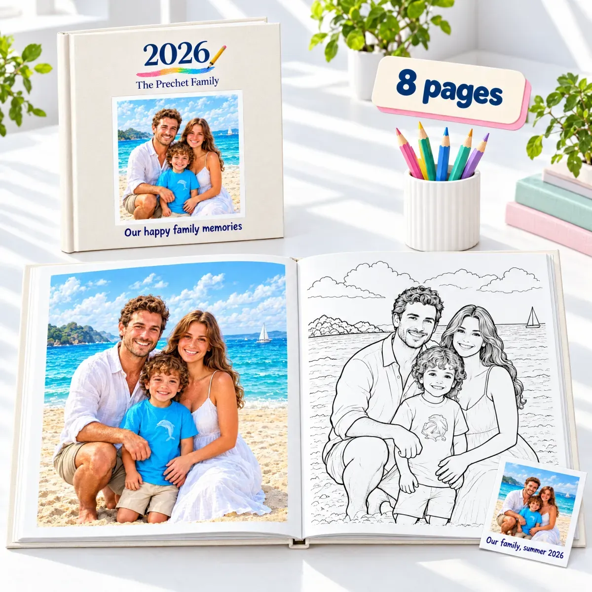 Personalized Photo Coloring Book with 24 Colors Colored Pensils – A Photo Album You Can Color, Turn Your Photos Into Art, Christmas Gift for Family