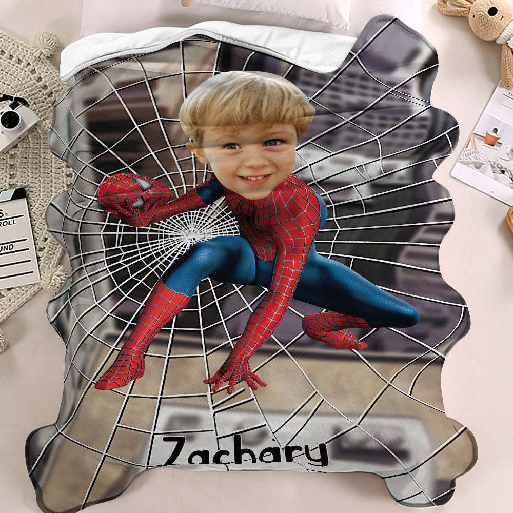 Custom Face Blanket Personalized Photo and Text Blanket Super Spider-Man Minime Blanket Best Gift For Him - mysiliconefoodbag