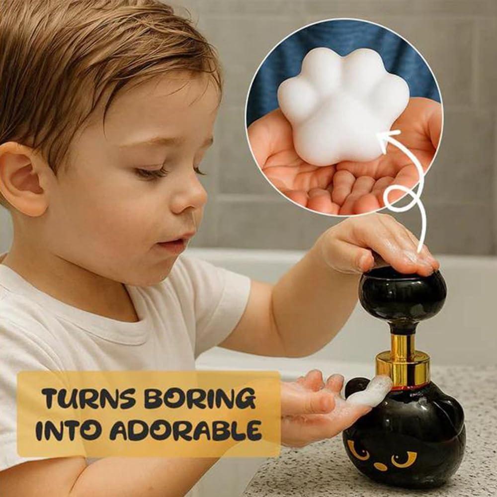 Cute Cat Paw Foam Soap Dispenser, Black Kitten Foaming Pump Bottle Creates Paw-Shaped Foam, Refillable Empty Hand Soap Pump Container for Bathroom Kitchen, Cat Lovers Gift - mysiliconefoodbag