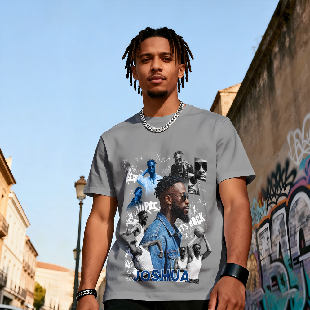 Custom Photo Vintage Tee Rap Star Slim-Style Shady Vibes Personalized Name T-shirt Couple Gifts Black