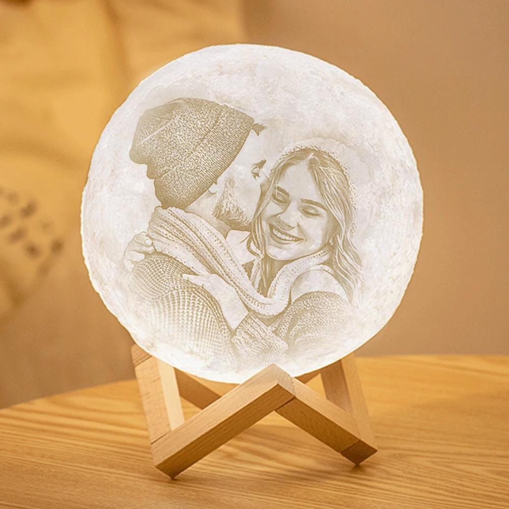 3D Photo Moon Lamp Custom Text - Touch 16 Colors Best Gift For Him