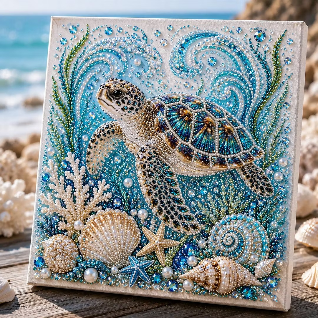 Ocean Theme Pearl Art DIY Kit – Relaxing DIY Craft to Create Stunning Coastal Artwork for Adults