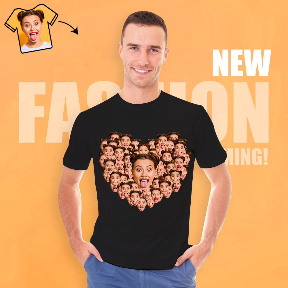 Valentine's Day Personalized Heart Face Mash T-Shirt Personalized Shirt White Best Gift