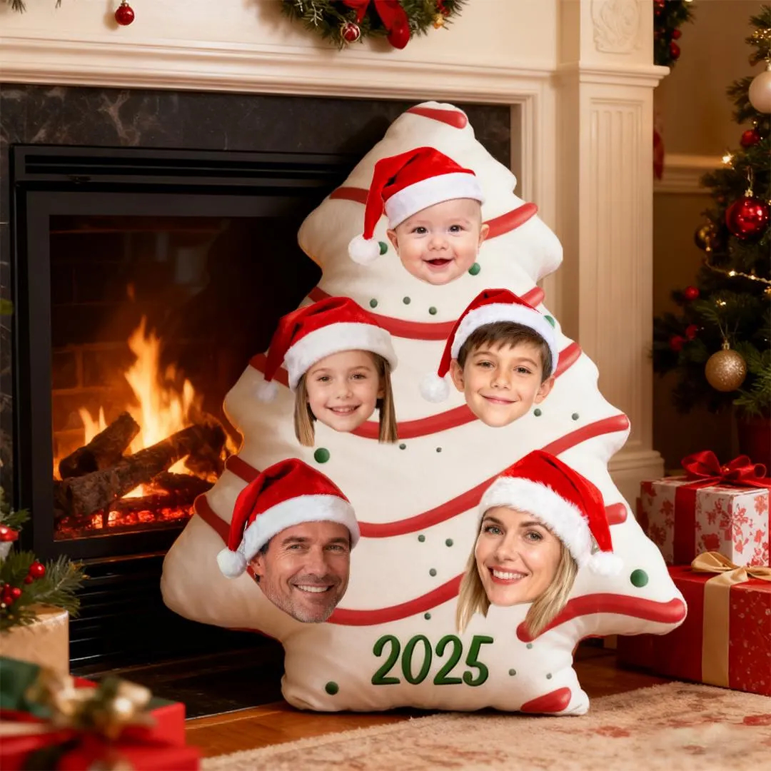 Personalized Christmas Tree Pillow, Custom Family Photo Cushion with Pets and Kids, Festive Holiday Gift, 2025 Christmas Decor