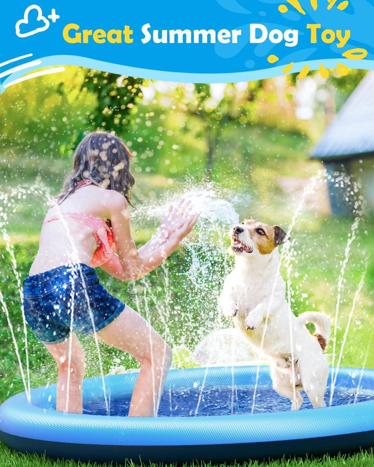 Splash Pad for Dogs & Kids - Anti-Slip Dog Pool for Large Dogs, 0.58 mm Thickened Durable Outdoor Water Play Mat, Summer Sprinkler Toy for Backyard (51inch)