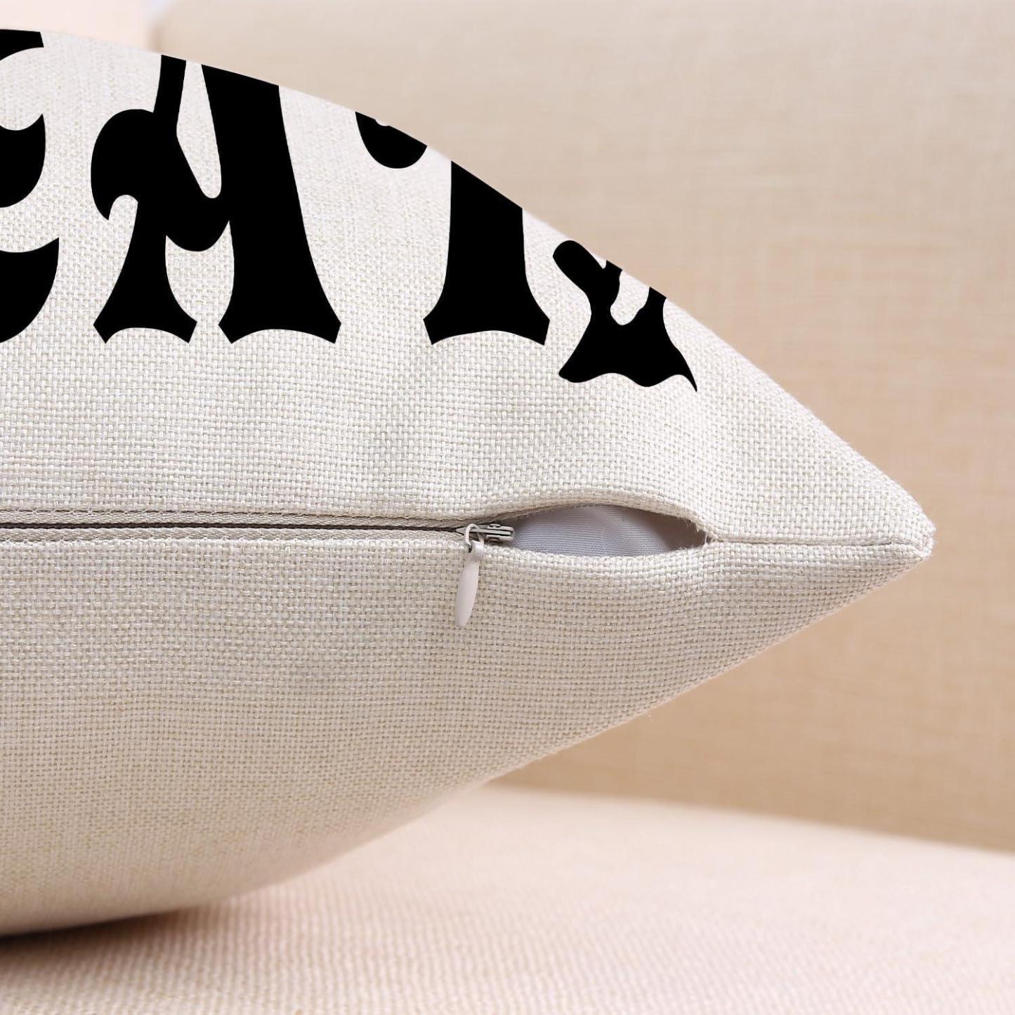 Halloween Pillow Covers 18 x 18 Set of 4 -Linen Print Thanksgiving Sofa Pillow Cover -Happy Halloween Cushion Case for Holiday Party Living Room Bedroom Home Fall Decorative
