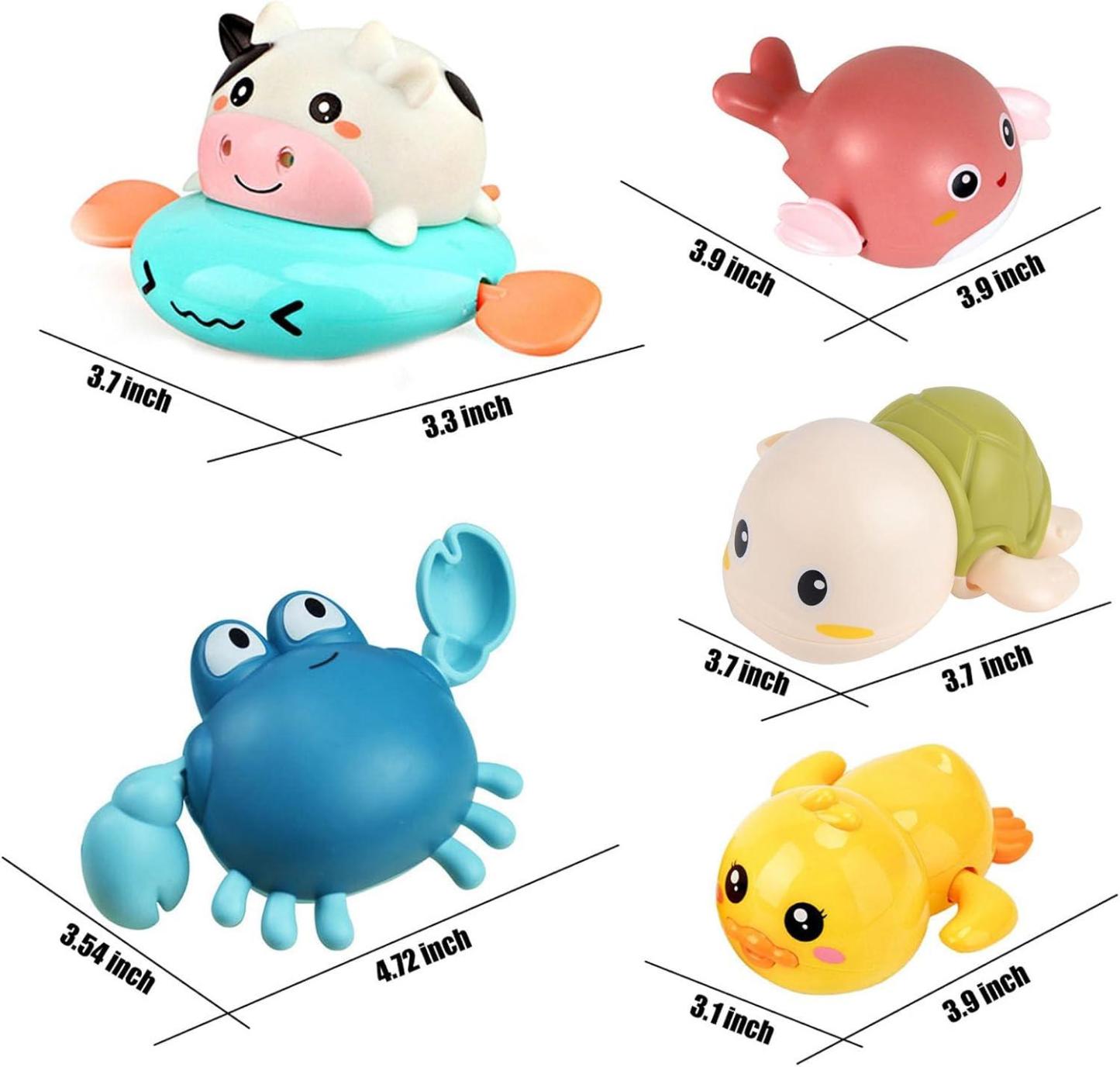 5-Pack Wind Up Animal Bath Toys for Toddlers 1-3 Swimming Pool Gift