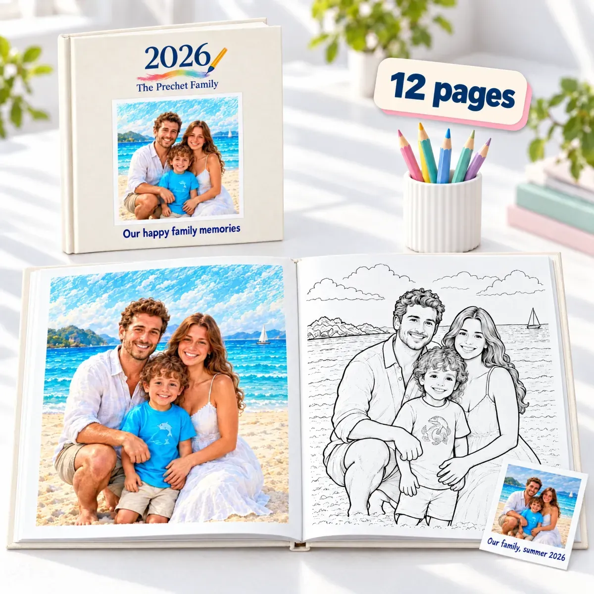 Personalized Photo Coloring Book with 24 Colors Colored Pensils – A Photo Album You Can Color, Turn Your Photos Into Art, Christmas Gift for Family