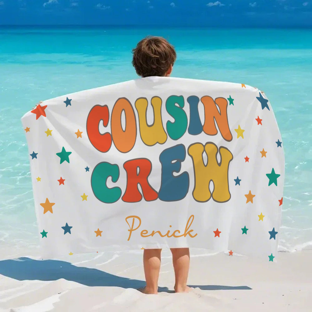 Personalized Cousin Beach Towel, Kids Custom Name Beach Towel, Cousin Vacation Crew Beach Towel Gift, Cousin Family Reunion Gift