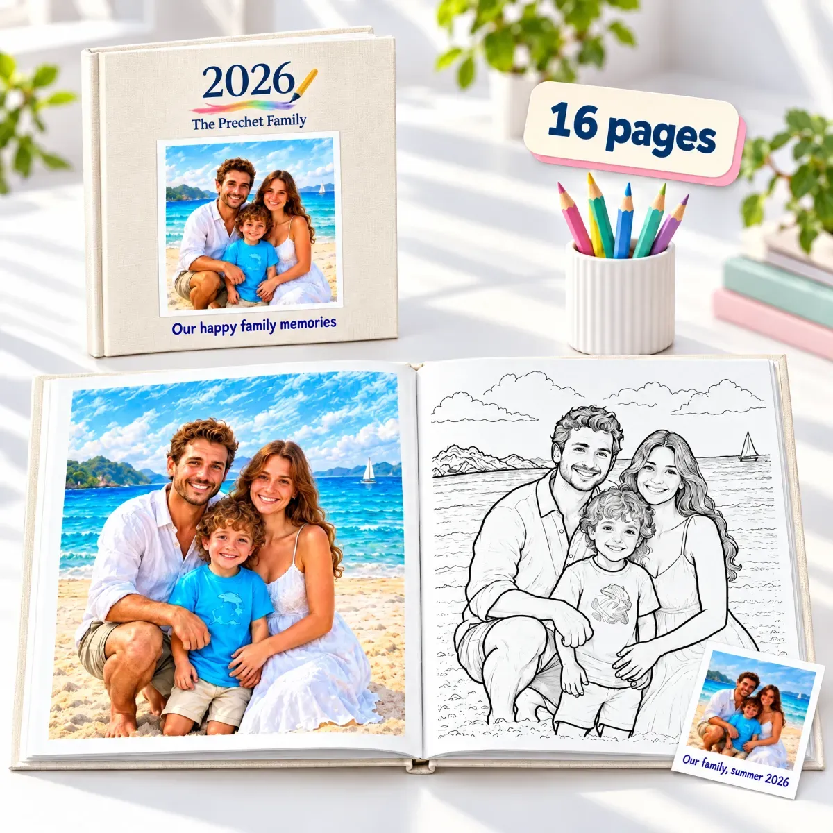 Personalized Photo Coloring Book with 24 Colors Colored Pensils – A Photo Album You Can Color, Turn Your Photos Into Art, Christmas Gift for Family
