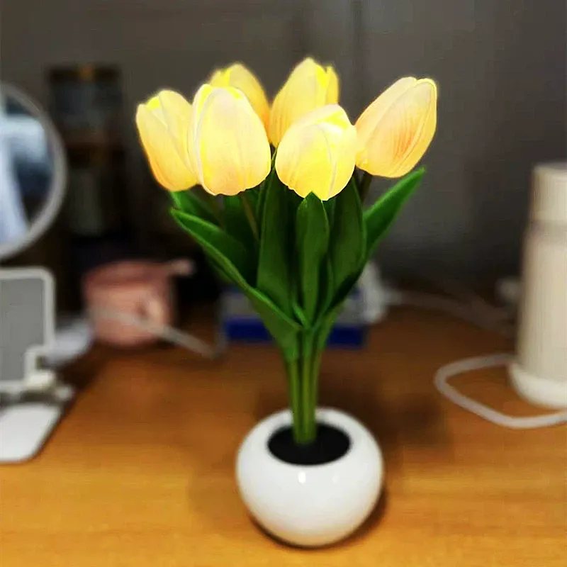 Contemporary Creative Tulip Flower Ceramic PU USB LED Table Lamp For Bedroom - mysiliconefoodbag