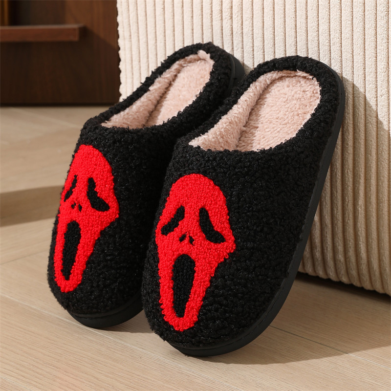 Unisex Halloween Slippers Spooky Ghost Slippers Cute Cozy Warm Plush Slip-On House Indoor and Outdoor Shoes