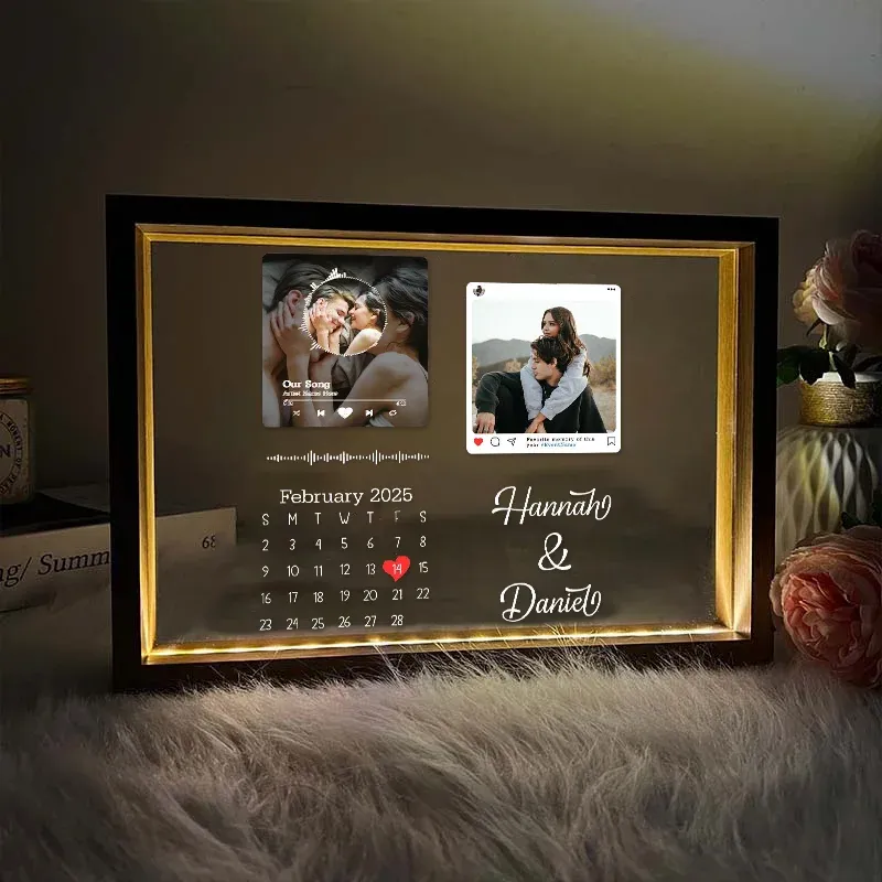 Personalized Spotify Calendar Night Light Frame Personalized Gift Valentine's Day Gifts