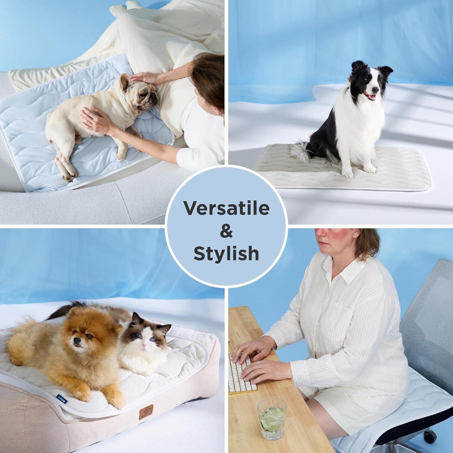 Bedsure Cooling Mat for Large Dogs - Q-Max>0.4 Thin Breathable Cooling Crate Pad Indoor for Pet with Chill Cool Fiber as Cooling Topper,Portable Washable Kennel Mat in Outdoor Summer, 35x23, Blue