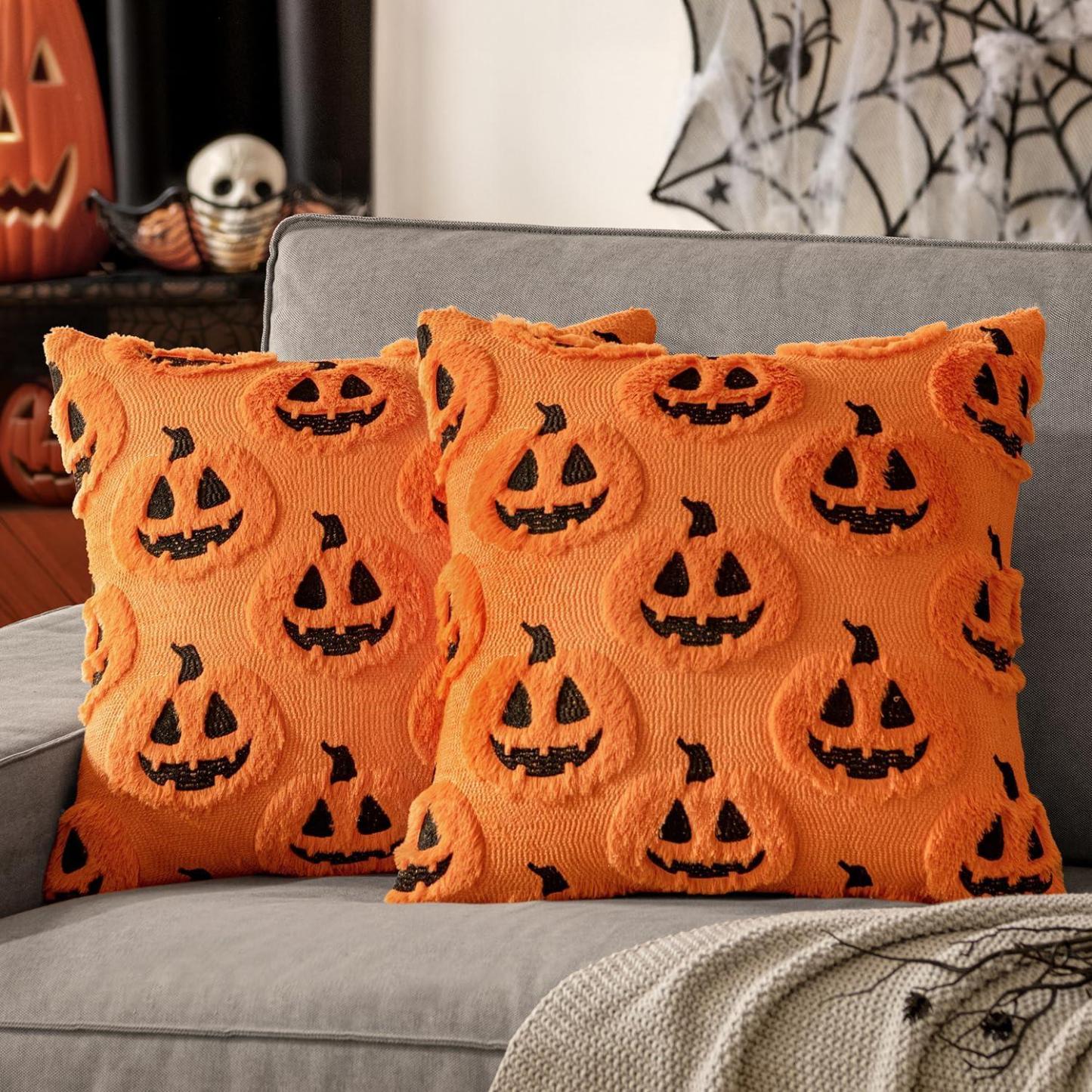 2-Pack Halloween Pumpkin Throw Pillow Covers 18x18 Fall Decor Gift