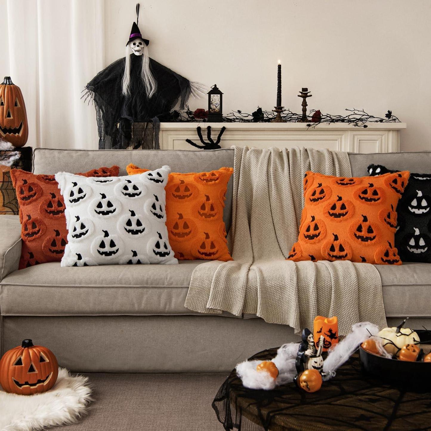 Halloween Fall Pumpkin Throw Pillow Covers 18x18 Orange-Black