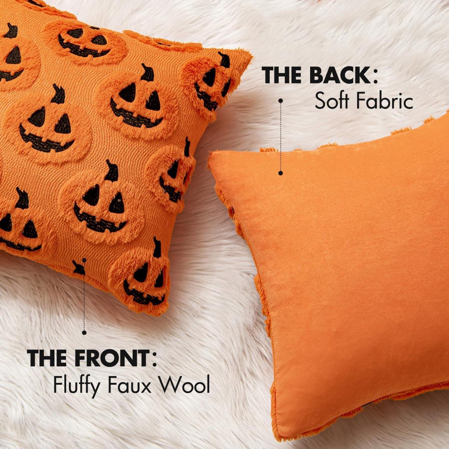 Halloween Fall Pumpkin Throw Pillow Covers 18x18 Orange-Black