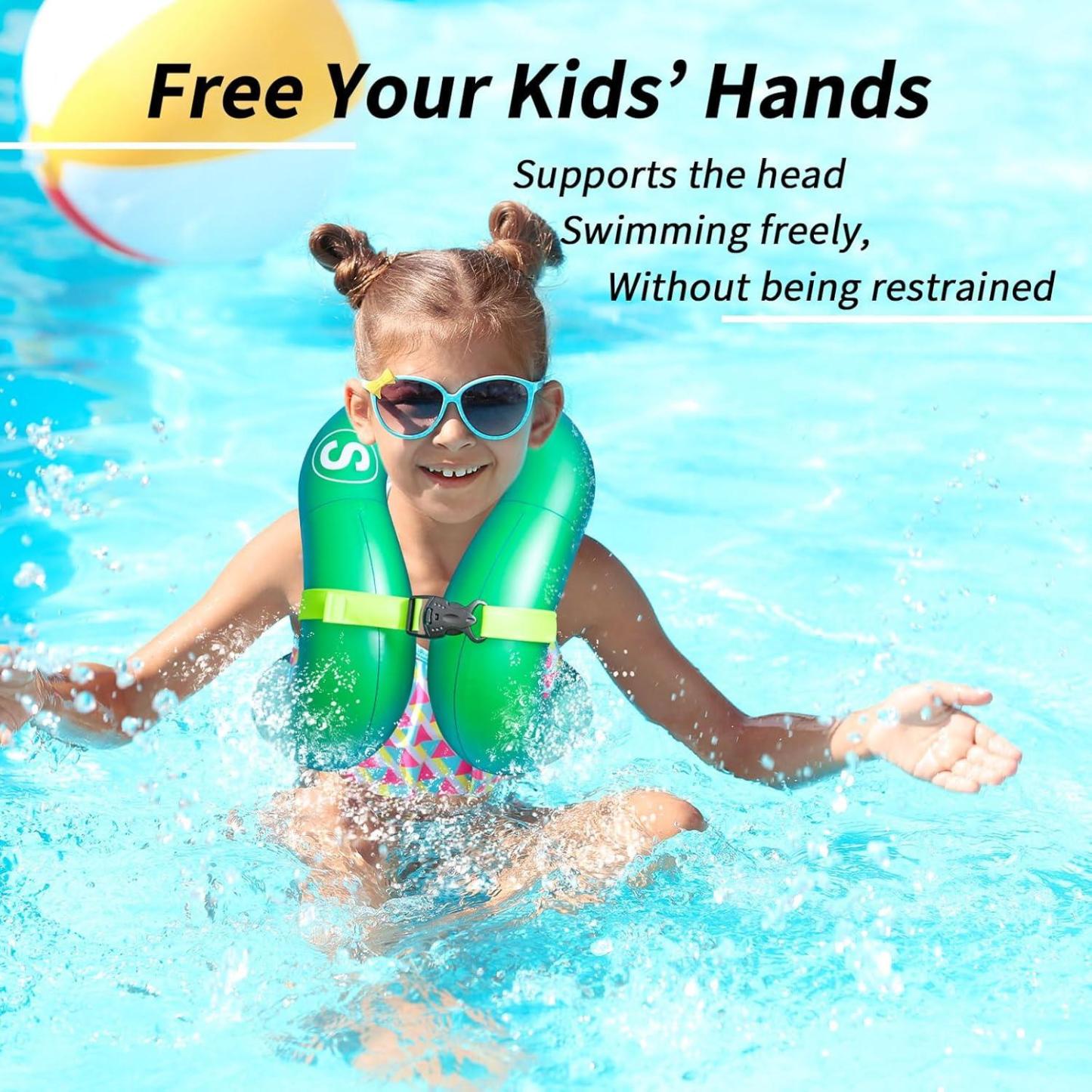 Inflatable Swim Vest for Kids & Adults, Adjustable Swimming Float Jacket, Lightweight Buoyancy Aid for Pool, Beach & Water Sports