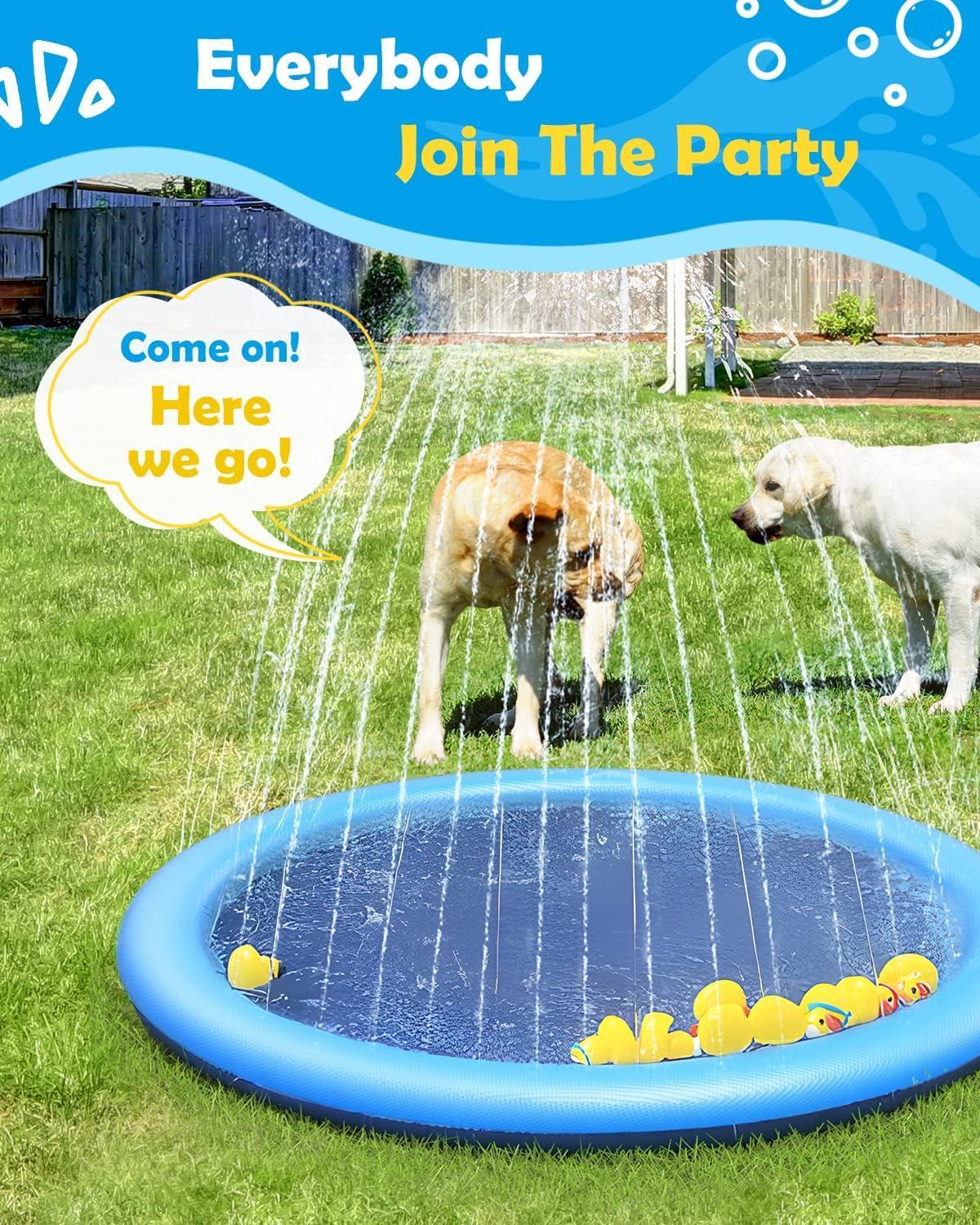 Splash Pad for Dogs & Kids - Anti-Slip Dog Pool for Large Dogs, 0.58 mm Thickened Durable Outdoor Water Play Mat, Summer Sprinkler Toy for Backyard (51inch)