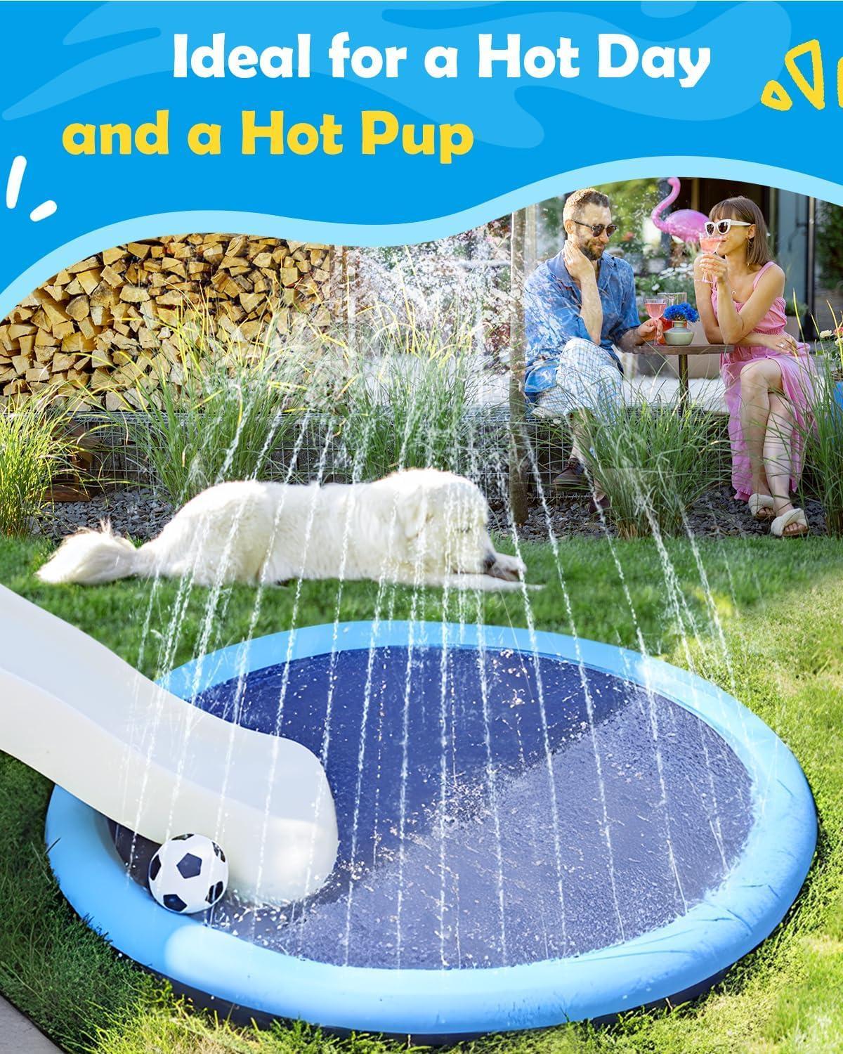 Splash Pad for Dogs & Kids - Anti-Slip Dog Pool for Large Dogs, 0.58 mm Thickened Durable Outdoor Water Play Mat, Summer Sprinkler Toy for Backyard (51inch)