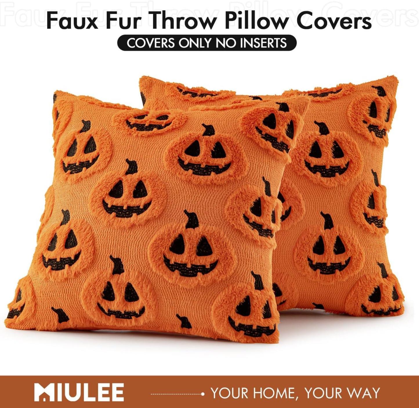 Halloween Fall Pumpkin Throw Pillow Covers 18x18 Orange-Black