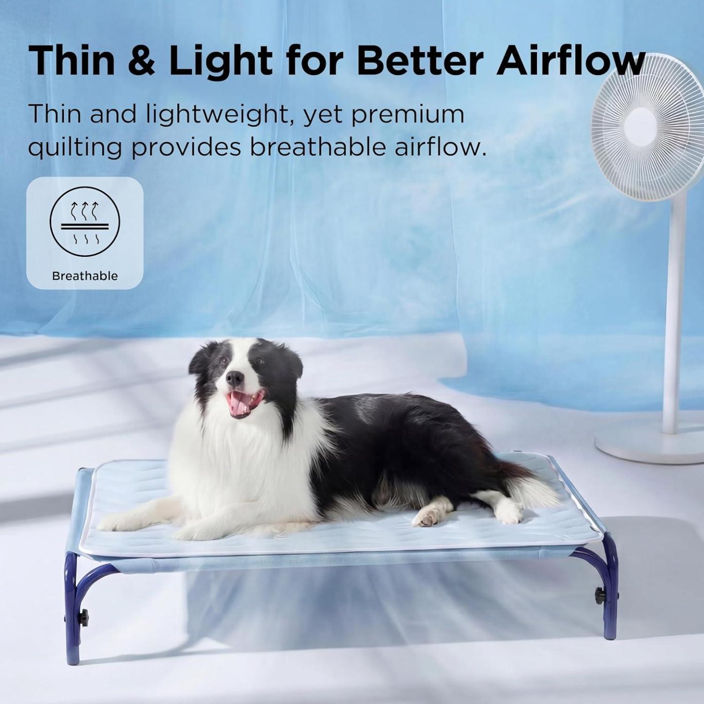 Bedsure Cooling Mat for Large Dogs - Q-Max>0.4 Thin Breathable Cooling Crate Pad Indoor for Pet with Chill Cool Fiber as Cooling Topper,Portable Washable Kennel Mat in Outdoor Summer, 35x23, Blue