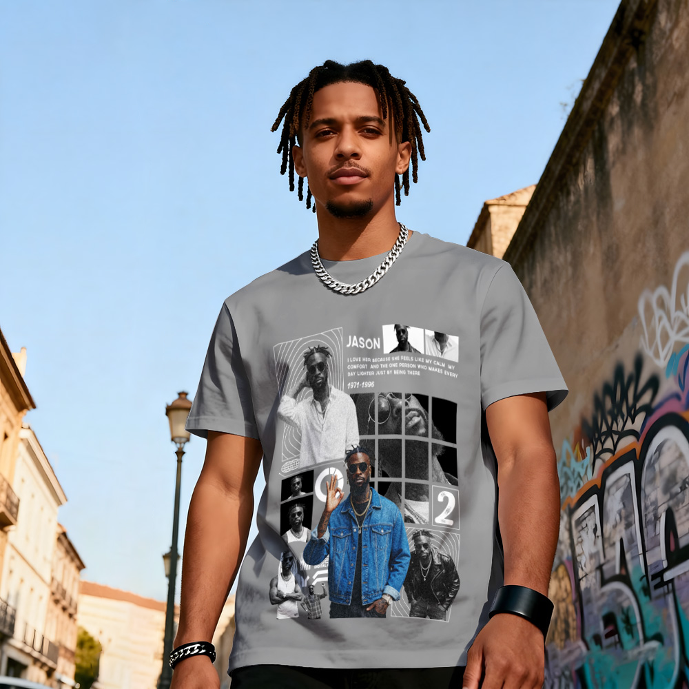 Custom Photo Vintage Tee Rap Star Slim-Style Shady Vibes Personalized Name T-shirt Couple Gifts Black