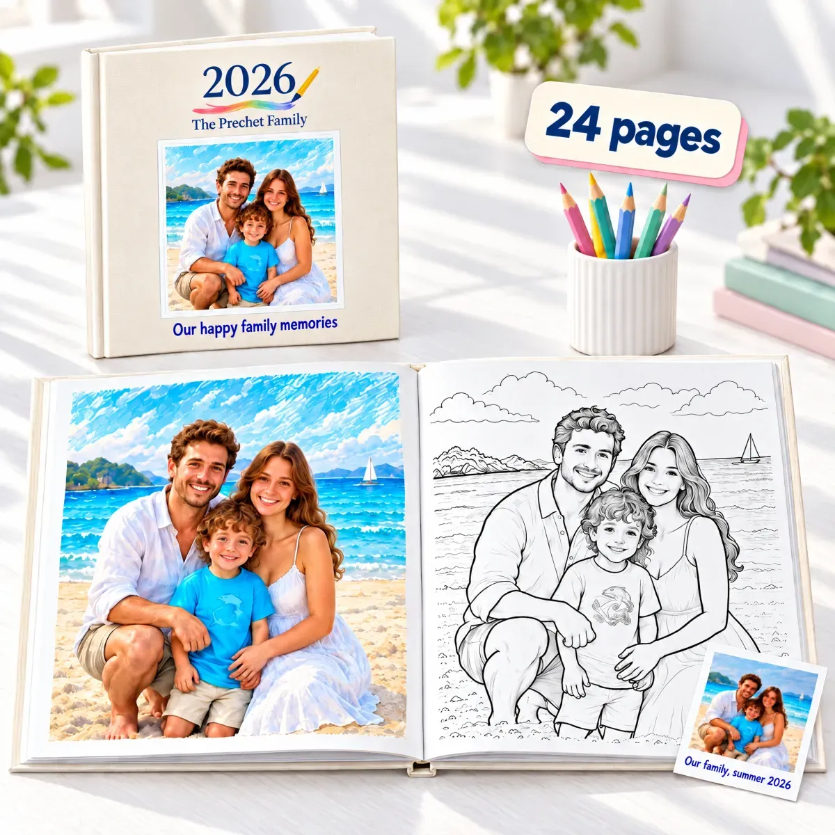 Personalized Photo Coloring Book with 24 Colors Colored Pensils – A Photo Album You Can Color, Turn Your Photos Into Art, Christmas Gift for Family
