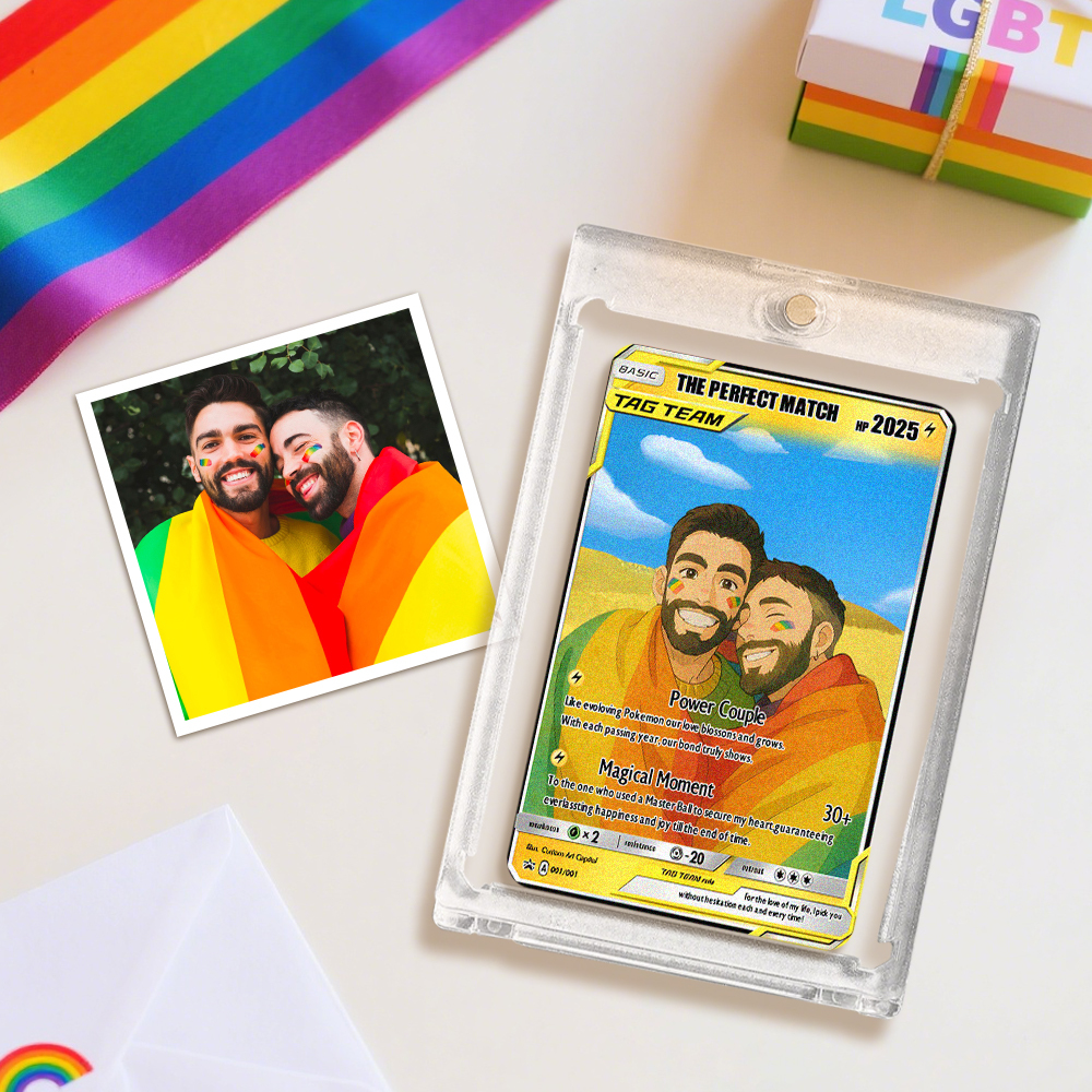 Custom POKE Tag Team Couple Card Personalized Anime Portrait Gay Couples Gift Fun Cartoon Art