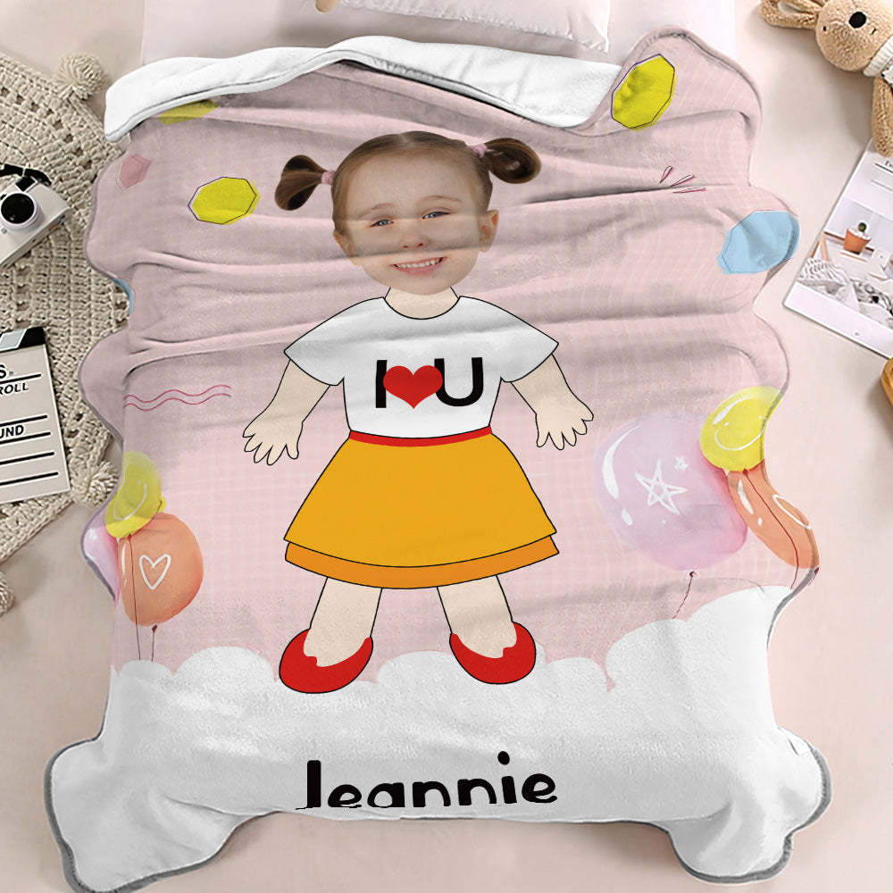 I LOVE U Custom Face Blanket Personalized Photo and Text Minime Blanket Best Gift For Her - mysiliconefoodbag